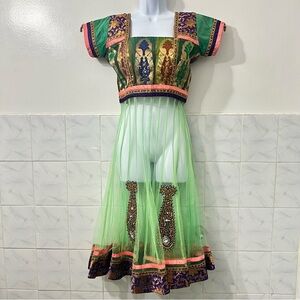 Women’s S Beaded Embroidered Sequin Festival Maximalist Tulle Sheer Midi Dress